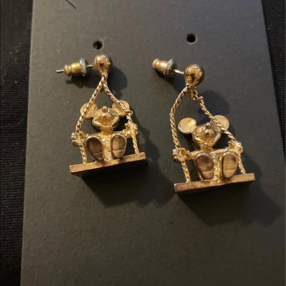 Disney’s Mickey Mouse on Swing Gold Tone Pierced Dangle Earrings. - Picture 2 of 2